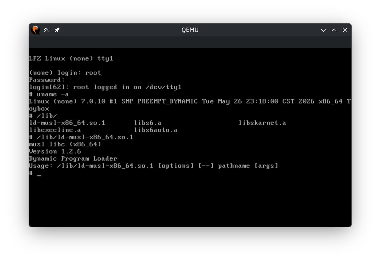 A photo of a terminal window showing the boot log of a Linux system. The text is mostly white on black.